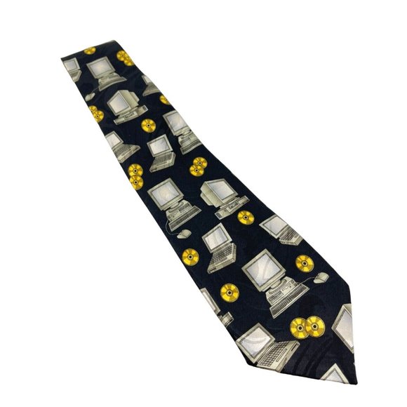 Steven Harris Desktop Computer CD Rom Tech Techy Geek Necktie Neck Tie 56" - Picture 1 of 10